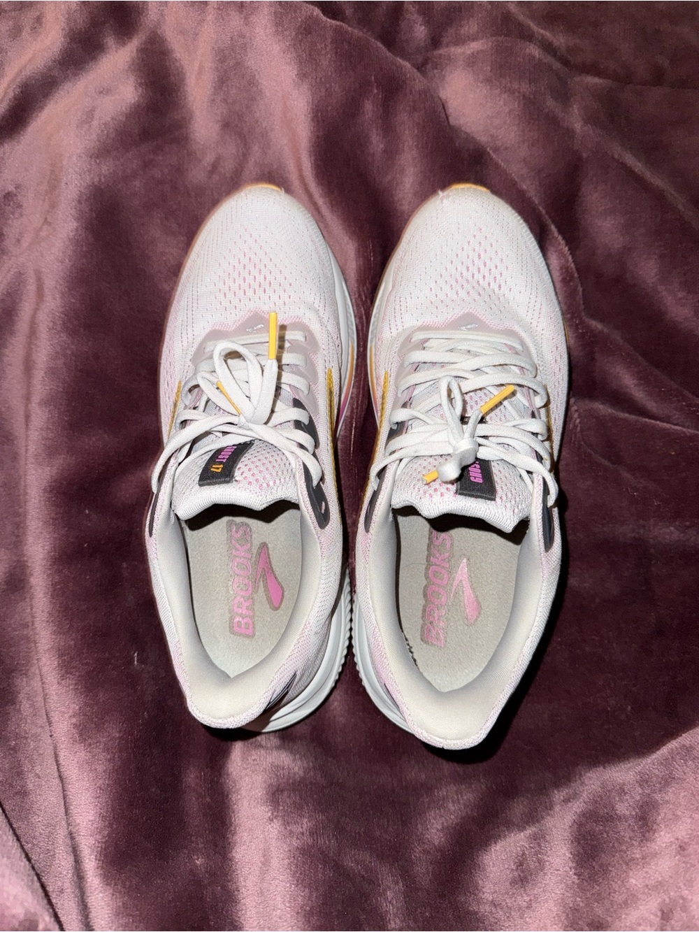 Brooks Women’s White Ghost Running Shoes with Pink and Yellow Accents